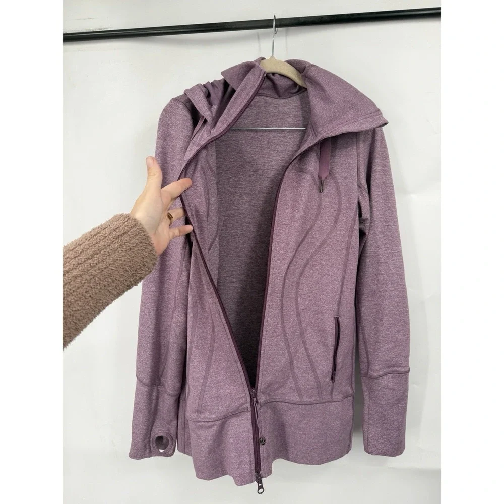 Lululemon Stride Jacket II Heathered Black Cherry Women 8 Luon Hooded Full Zip